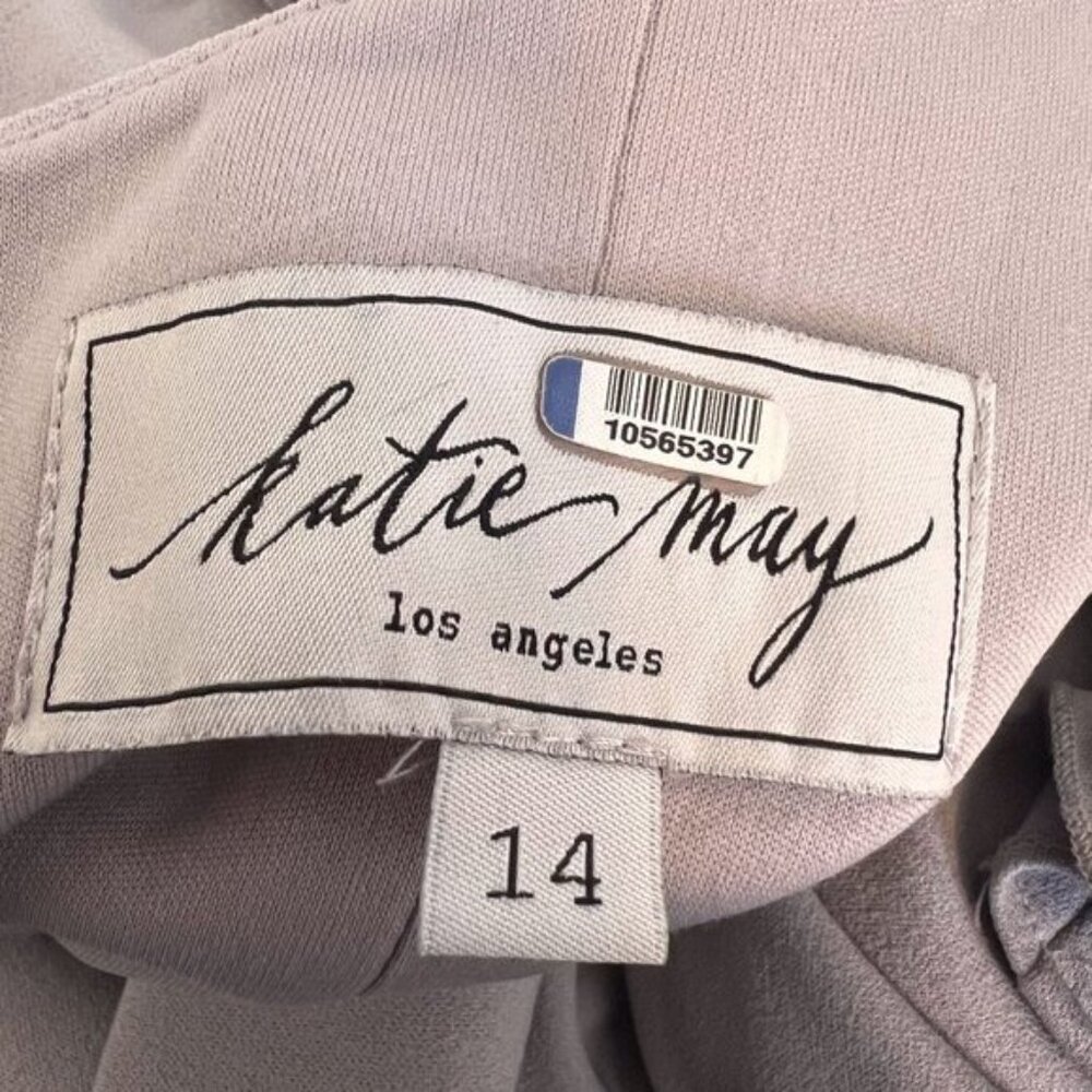 Katie May Los Angeles Gray Dove Layla Gown One Shoulder Cap Sleeves Size 14 - Picture 12 of 14